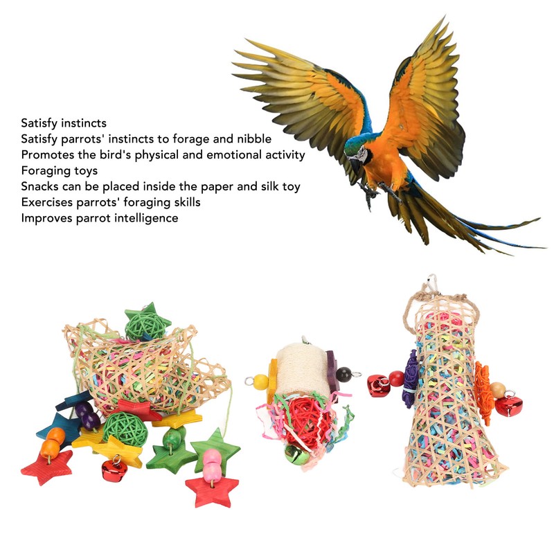 3pcs Parrot Shredding Chew Toy Bamboo Net Rattan Loofah Bird