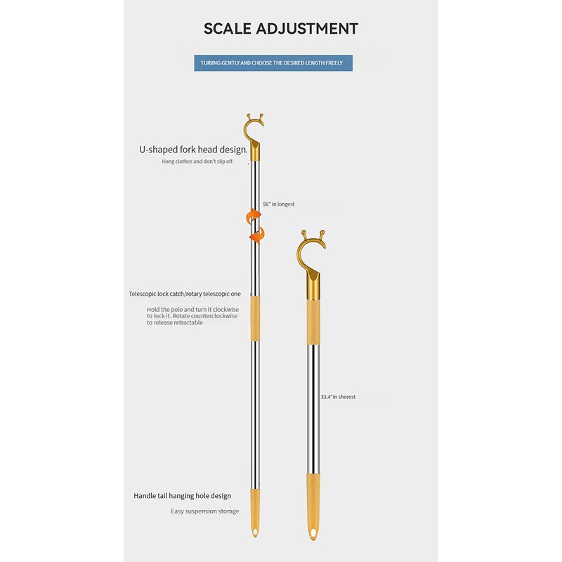 BEEY Reach Stick Long Pole Utility Hook 56" Extended Reacking