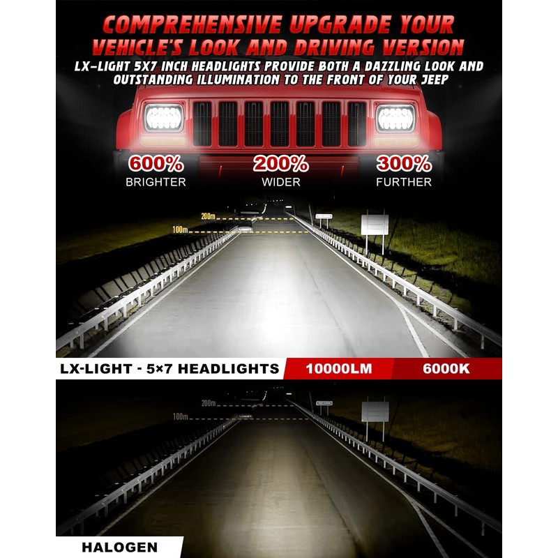 LX-LIGHT 105W 1000% Bright Chorme H6054 5x7 7x6 Led Headlights