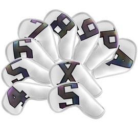 10pcs Number Synthetic Leather Golf Iron Covers Head Covers Club Covers PU Leather Long Neck Velcro Closure White