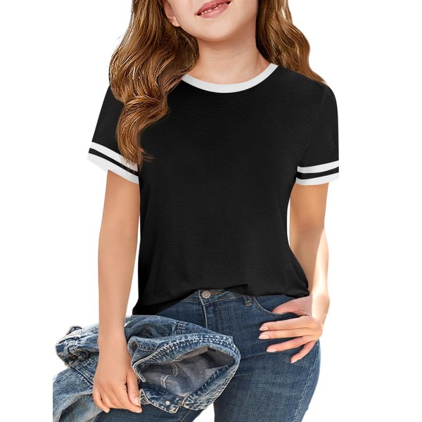 Haloumoning Girls Short Sleeve T Shirts Kids Summer Crewneck Color