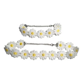 JOYID Sweet Sunflower Pearl Leaf Pendant Necklace Resin Daisy Flower Clavicular Chain Fashion Jewelry for Women (Choker&Bracelet)