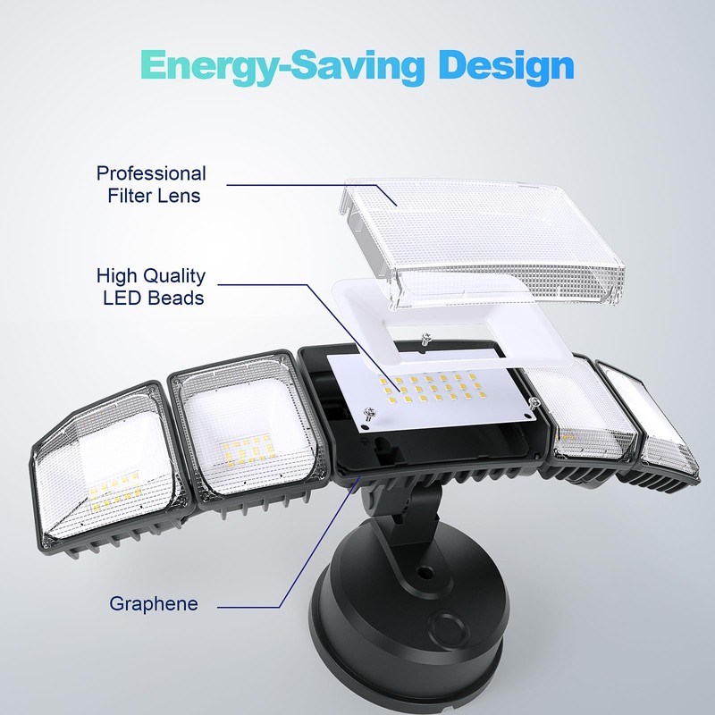 lamvip 85W Motion Sensor Light and 75W 5-Head Flood Lights