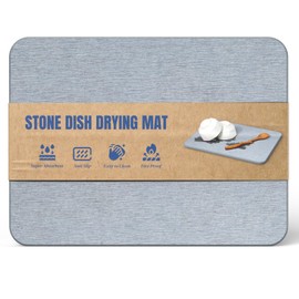 Plentio Quick Dry Stone Drying Mat for Kitchen Counter, Water-Absorbent Diatomaceous Dish Drying Mats, Multi-Purpose Stone Drying Tray for Cups Dishes Bottles, Light Gray, 15.7"L x 11.8"W