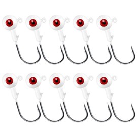 Alwonder 10-Pack Round Fishing Jig Heads, Bass Ball Jigs 3D Eyes High Carbon Steel Hooks Bass Lures Jig Heads Freshwater Saltwater Surf Fishing Jigs for Walleye Striper Pompano, White-1/8oz