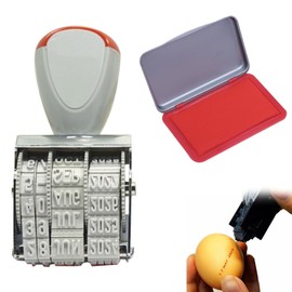 Egg Date Stamp, Egg Dating Set with Stamp, Date Rubber Stamp, Ideal for Farmers and Egg Sellers, for Chickens, Ducks, Geese and Turkey Eggs with Ink Pad