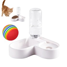 MMSZHL 2 en 1 Bebedero y Comedero para Gato, Pequeño Comedero y Bebedero Automático para Gatos y Perros con Pelota de Juguete, Dispensador de Comida para Gatos y Perros, Ahorro de Espacio, Sin BPA