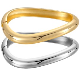 Emibele Gold Bangles for Women, 2PCS Irregular Chunky Silver Bracelet Hinged Open Bangle Bracelets for Women, Trendy Wide Arm Cuff Minimalist Chunky Jewelry Gifts for Valentine Christmas Birthday