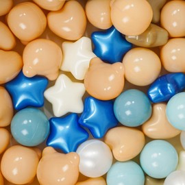 TRENDPLAY Ball Pit Balls Star Bear Heart Shape for Toddlers 200 Pieces, Plastic Toy Balls for Boys Girls,Deep Blue+ Milktea