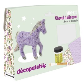 Décopatch - Ref KIT010O - Horse Mini Kit - Suitable for Children - Includes White Papier Mache Animal, 2 x Décopatch Sheets, Brush & Pot of PaperPatch Glue