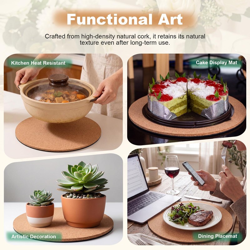 Gandeer Set of 6 Round Cork Placemats Rustic Heat Resistant