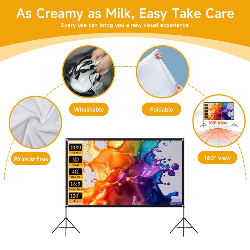 Outdoor Projector Screen with Stand, SCREENMAX 120 inch Foldable Projector