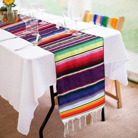 Asecinc 2 Pack Mexican Table Runner 14 x 84 Inch Mexican Serape Table Runner for Mexican Party Wedding Decorations, Fringe Cotton Table Runner