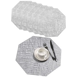 XUNQUCOM Hollowed Out Octagonal Light Luxury Insulated Table mat 6pcs (Silver)