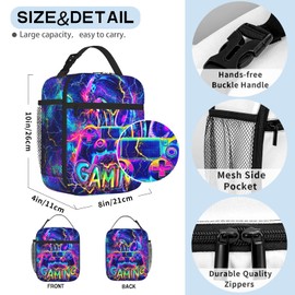 Game Lunch Box for Boys Girls Cool Video Game Lunch Bag Reusable Cooler Insulated Portable Waterproof Leakproof Bag for School Work Office Travel Picnic Hiking Beach Back to School Gift