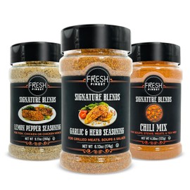Fresh Finest Grilling Spice Gift Set – Garlic & Herb, Lemon Pepper, Chili Mix – Kosher, Gluten-Free, Non-GMO – Ideal for Easy and Delicious Meals (3-Pack)