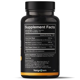 Natgrown Horny Goat Weed and Maca Root Extract Supplement for Men & Women (Epimedium Extract, Hornygoatweed) Vegan Capsules - 60 Ct