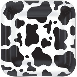 Beistle party supplies Cow Print - 9 Inch Square Plates, Black/White, Cow Print Plates Inch US