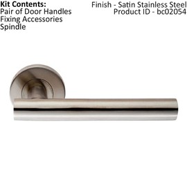 Pair Straight Round T-Bar Handle on Round Rose - Concealed Fix - Satin Steel | Door Handle Lever on Screwless Rose - Internal Door Hardware - Screws, Fixings and Spindle Included