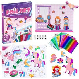 Actividad de Arte y Manualidades para niñas - Diversión con Papel De Aluminio,100+ pegatinas,6 tableros escenas, Kits arte y manualidades niños,Regalos para niñas de 4 a 12