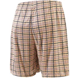 Toyoocl Plaid Shorts Mens with Pockets 8'' Strong Elasticity for Beach Board and Swimming Trunks Pajama Yellow XL