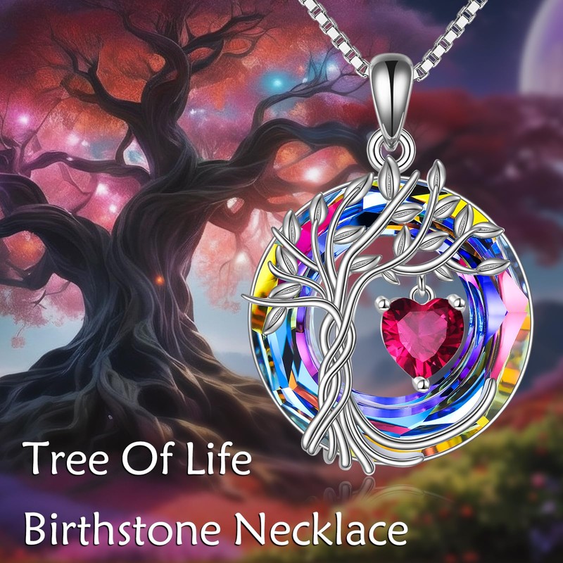 POPLYKE Tree of life Birthstone Necklace for Women Sterling Silver