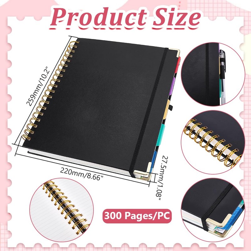 WADORN Hardcover Spiral Notebook Journal with Removable Dividers Tabs, 300Pages