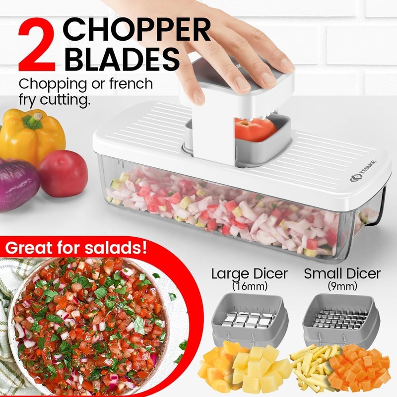 KEOUKE 8-in-1 Vertical Vegetable Chopper Mandoline Slicer with Container White
