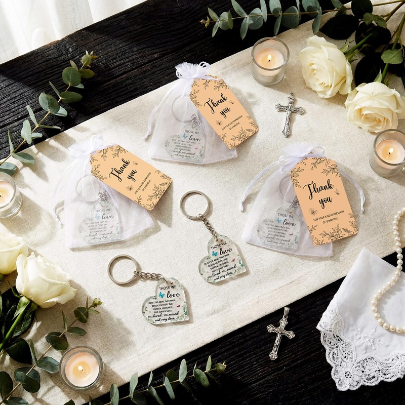 60 Set Funeral Keychains for Guests Memorial Favors, Heart