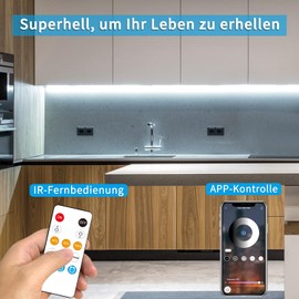 Yeewhale 20 m Dimmable COB LED Strip 6000 K White 24 V Flexible COB LED Strip Set, App Control with Remote Control, Bright Under-Unit Light for Home Party DIY Decoration