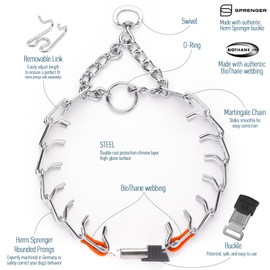 Herm Sprenger Chrome Plated Steel Dog Collar with Short Links and Quick Release ClicLock Buckle and Biothane Insert Made in Germany 20in x 3.0mm (Neck Size up to 16-17in) (Hunter Orange)