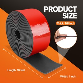 TORRAMI Neoprene Rubber Sheets & Strips Adhesive Solid Gasket Seal with Backing (1' Wide x 1/8" Thick x 10' Long)