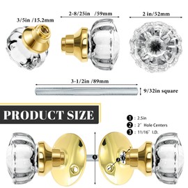 Amylove 1 Set Door Knob Plate Antique Door Knobs Old Style Door Knob Replacement Kit with 2-1/2 in. Glass Door Knob Oil Rubbed Bronze Door Knob Vintage Door Knob for Bedroom Bathroom(Gold)