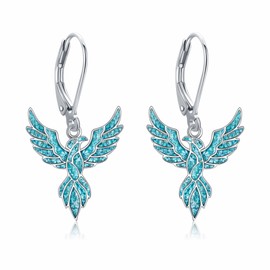 HKPATOP Phoenix Earring Sterling Silver Turquoise Phoenix Dangle Drop Earring Phoenix Jewelry Gifts for Women