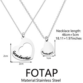 FOTAP Grandmother and Granddaughter Heart Shaped Necklace Set Mother’s Day Gift for Grandma Nana (grandma set)