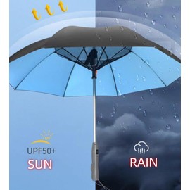 Umbrella with Fan and Mister, Portable Sun and Rain Golf Umbrellas, 2600mAH USB Rechargeable Personal Cooling Fan for Travel, Hot Day, Summer,(with a plastic bottle) (black)