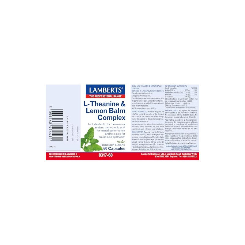 Lamberts L Theanine with Lemon Balm Vegan - 60 Capsules