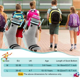 Zuimei 6 Pairs Boys Sport Socks, Kids Crew Socks Girls Black White Grey Ankle Cotton School Athletic Sock 10-15 Years
