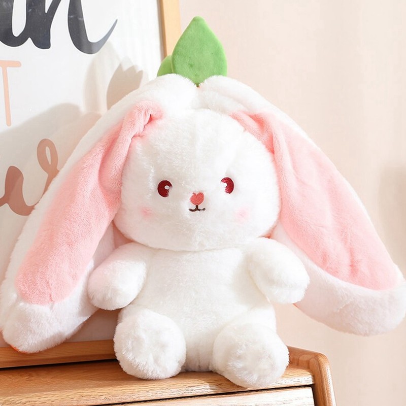 Reversible Bunny Plush Toy Throw Pillow Children Cute Cartoon Animal