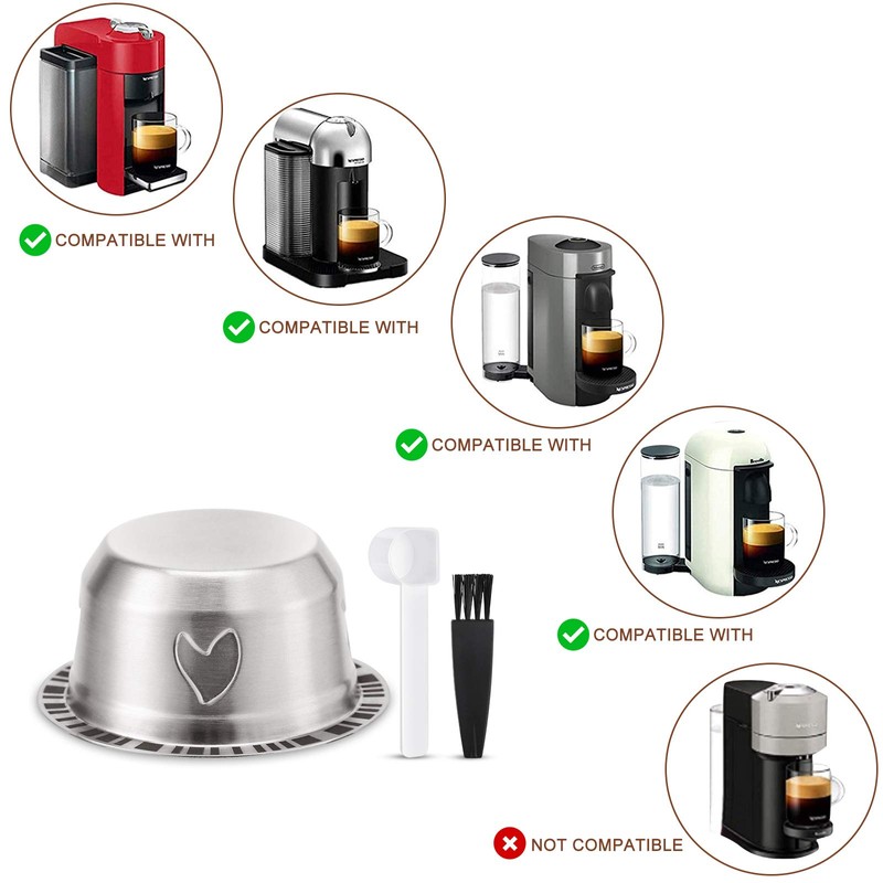 Grasseed Refillable Vertuo Capsule, Reusable Stainless Steel Vertuo Pod Kit