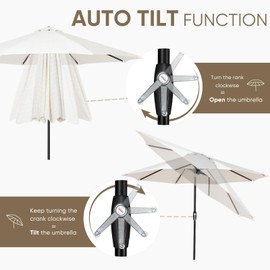 Tempera 10ft Patio Market Outdoor Table Umbrella with Auto Tilt and Crank,Large Sun Umbrella with Sturdy Pole&Fade resistant canopy,Easy to set, Cream Grid