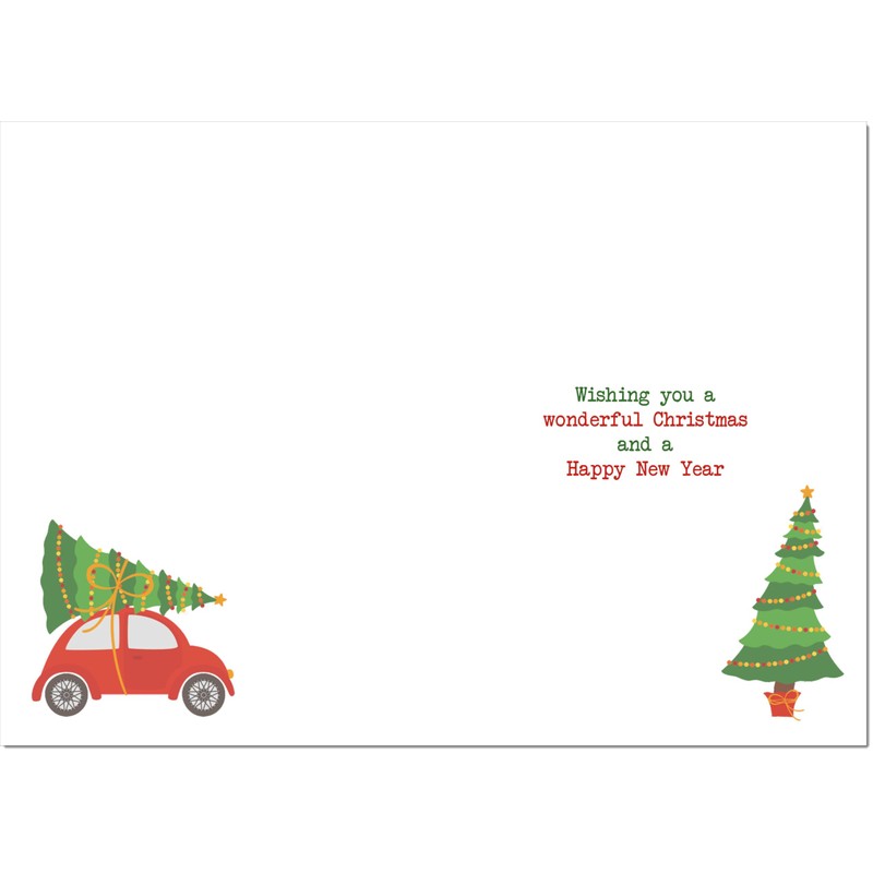 doodlecards Friend Christmas Card Christmas Tree on Car Medium Size