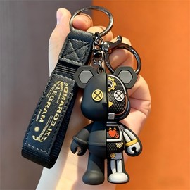 OFFCURVE Llavero para Auto, Llaveros para Coche Hombre para Hombres y Mujeres, Colgante de Oso Caricaturesco, Accesorio Multifuncional para Llaves de Coche y Mochilas (Negro)