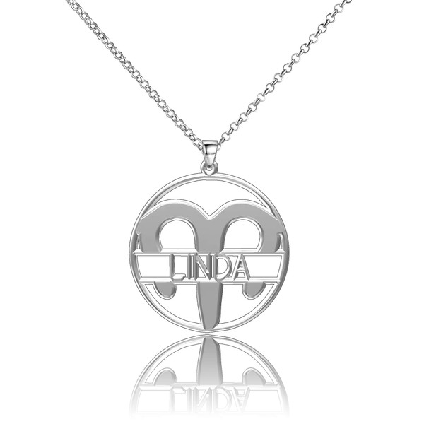 LoEnMe Jewelry Silver Plated Aries Woman Custom Made Engraved Sterling