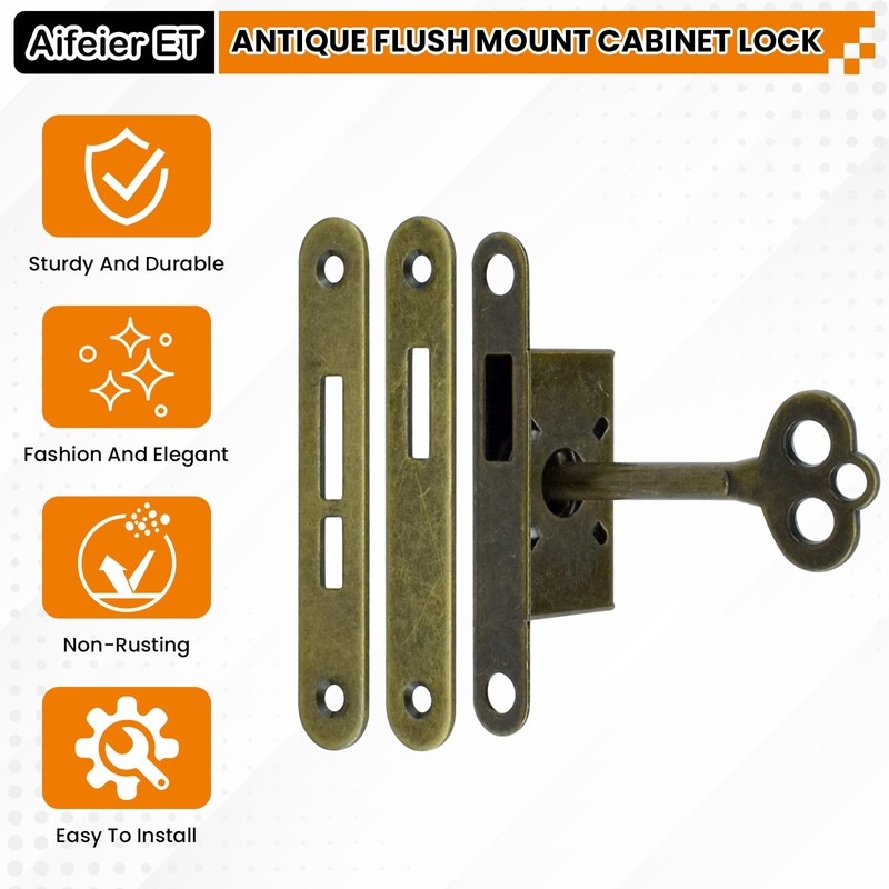 Antique Cabinet Lock Full Mortise Vintage Spring Drawer Lock with
