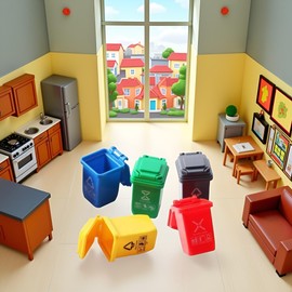 5 Pcs Colourful 1: 12 Scale Life Scene Mini Trash Can Decor Waste Container Miniature Sorting Garbage Bin Model, Microscopic Scene Dollhouse Accessories