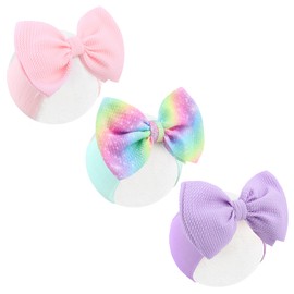 Lanmerry Rainbow Colored Hair bows for Newborn Infant Toddler Baby Girl Pink Purple Headbands 3pcs Girls Hair Accessories Baby Shower Gifts