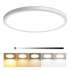 hunhun 12 Inch Dimmable LED Flush Mount Ceiling Light Fixture 28W 3200LM 5 Color Temperature in One Super Slim Round Ceiling Lamp Low Profile Ceiling Lights for Living Bedroom Kitchen Laundry White