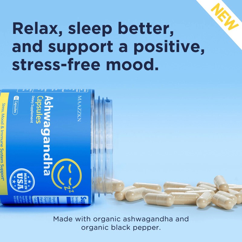 MAAZZKN Organic Ashwagandha Capsules – Stress Relief, Mood & Memory