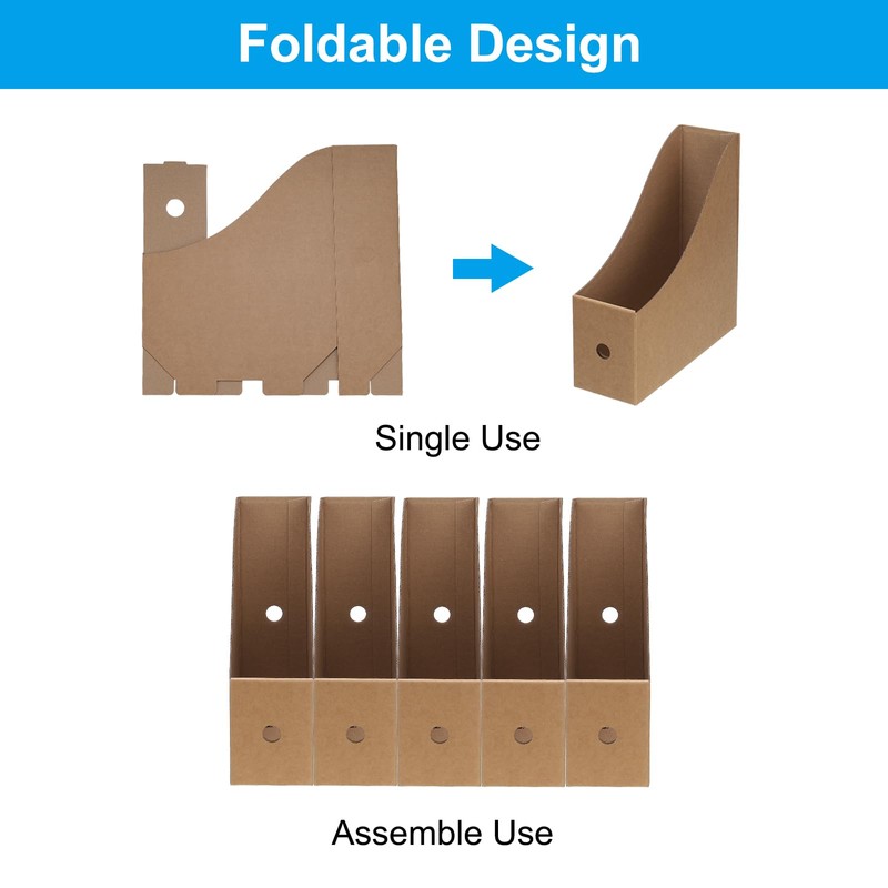 PATIKIL Magazine File Holder Set, 5Pcs Cardboard Foldable Desk File